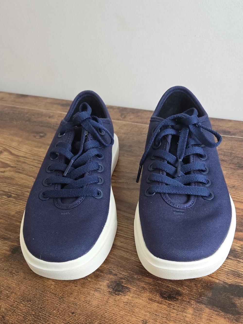 Allbirds Canvas Piper Navy Wool-Lined Lace Up Sneakers Sz 7.5 Athleisure Comfy